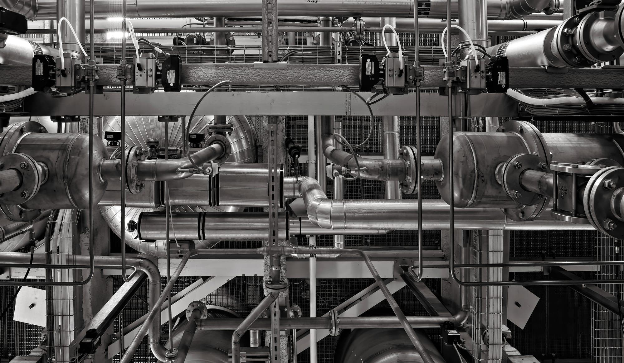 Close-up of industrial piping and instrumentation